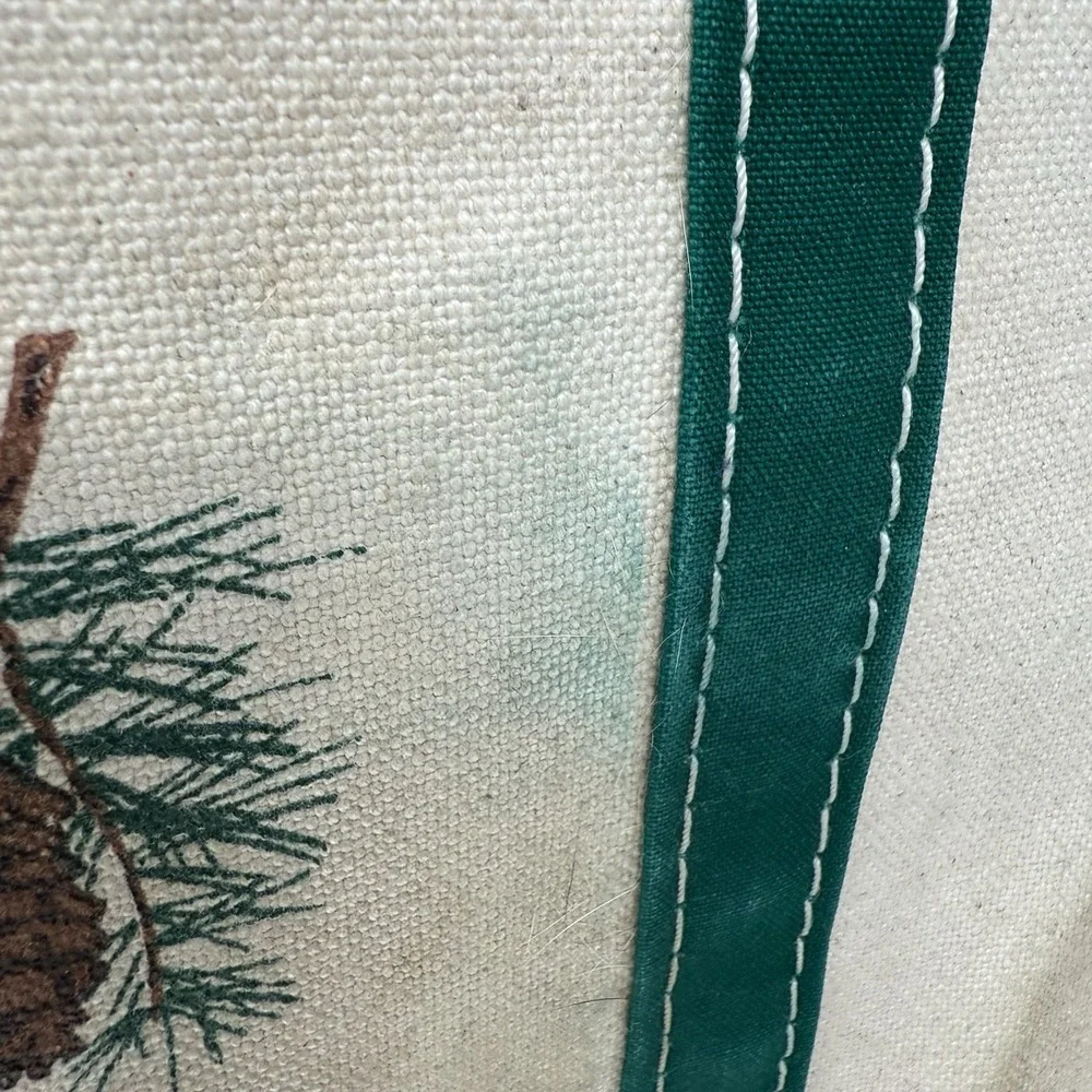 VTG 80s LL Bean Boat & Tote Bag USA Canvas Green Pine Cones Tree Oak Medium